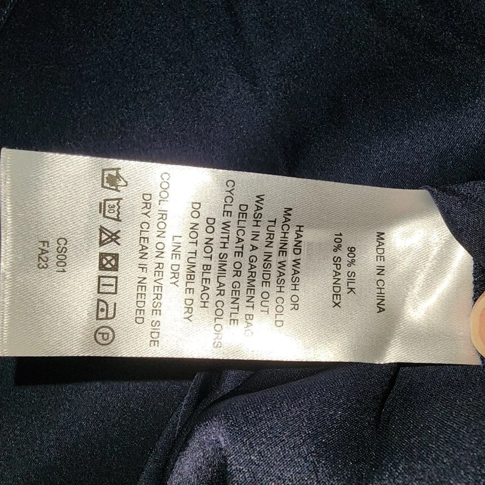 Quince Washable Stretch Silk Midi Shirt Dress NWT Navy Med - Picture 5 of 6